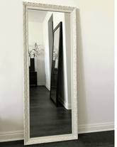 Bella French Ornate Embossed Antique White Wood Framed Floor Mirror - West Frames