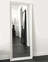 Bella French Ornate Embossed Wood Framed Floor Mirror Shabby White - West Frames