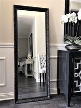 Bella French Ornate Embossed Wood Framed Floor Mirror Vintage Black - West Frames