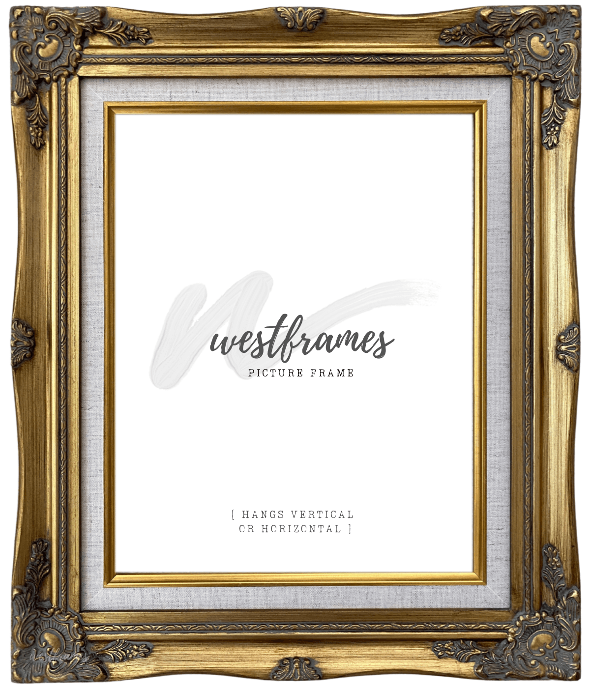 Daisy Antique Gold Leaf Wood French Baroque Picture Frame with Natural Linen Liner - West Frames