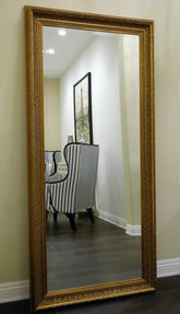 Elegance French Ornate Embossed Wood Framed Floor Mirror Antique Gold Leaf - West Frames