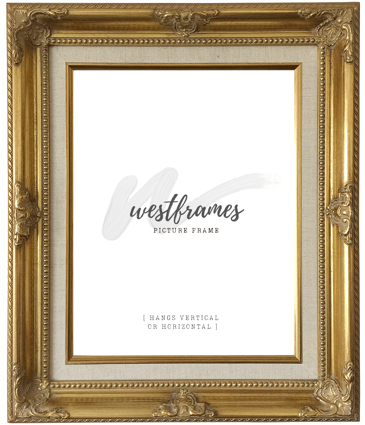 Estelle Antique Gold Leaf Wood French Baroque Picture Frame with Natural Linen Liner - West Frames