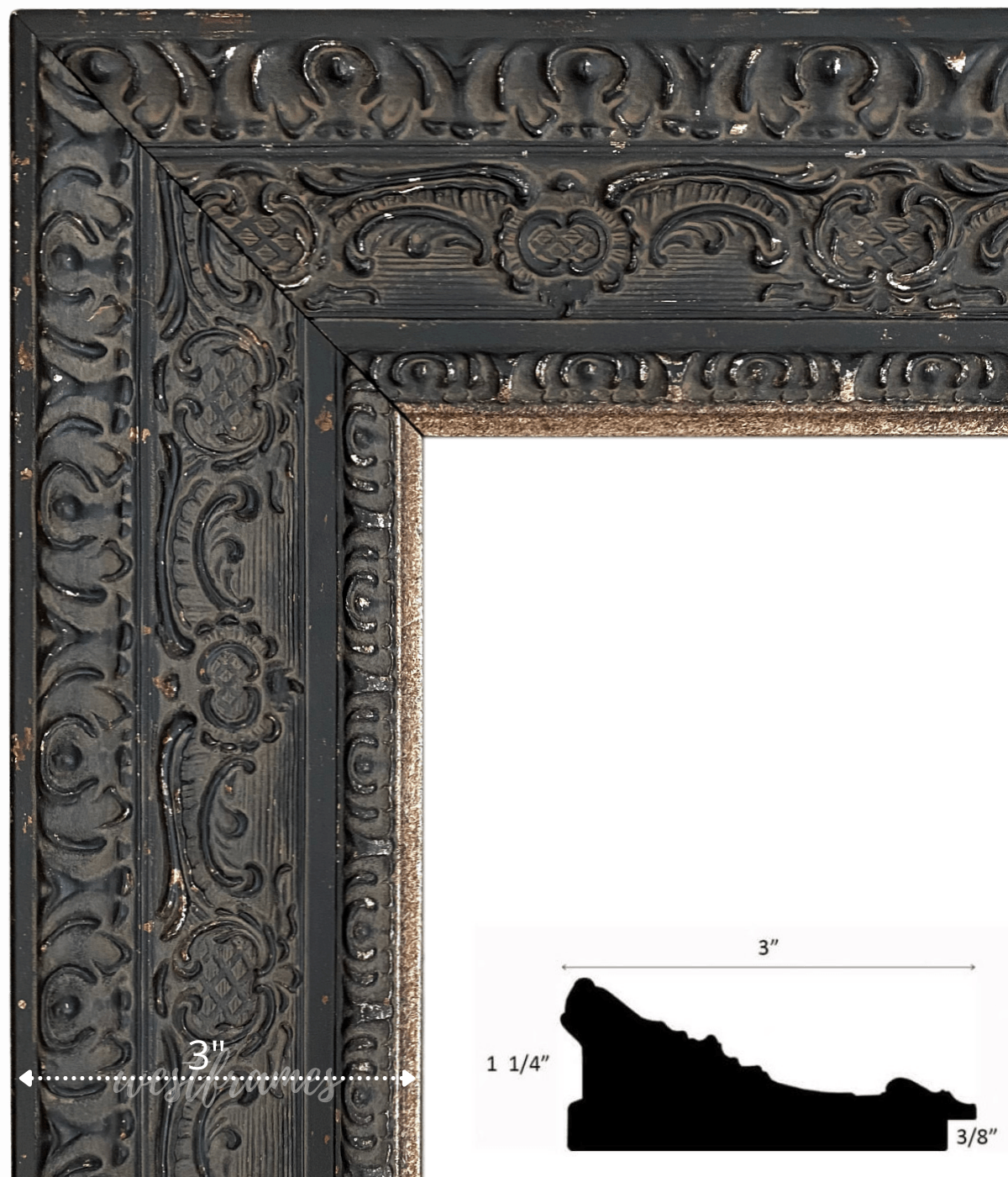 Parisienne French Ornate Embossed Wood Picture Frame Antique Black Patina Finish - West Frames