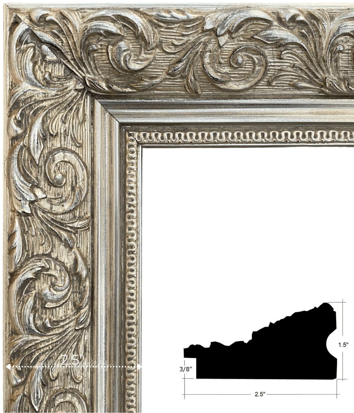 16x24 Frame Silver Ornate Antique Solid Complete Wood Picture