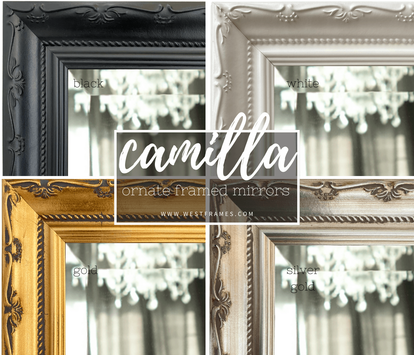 Camilla French Ornate Vintage Black Wood Framed Wall Mirror - West Frames
