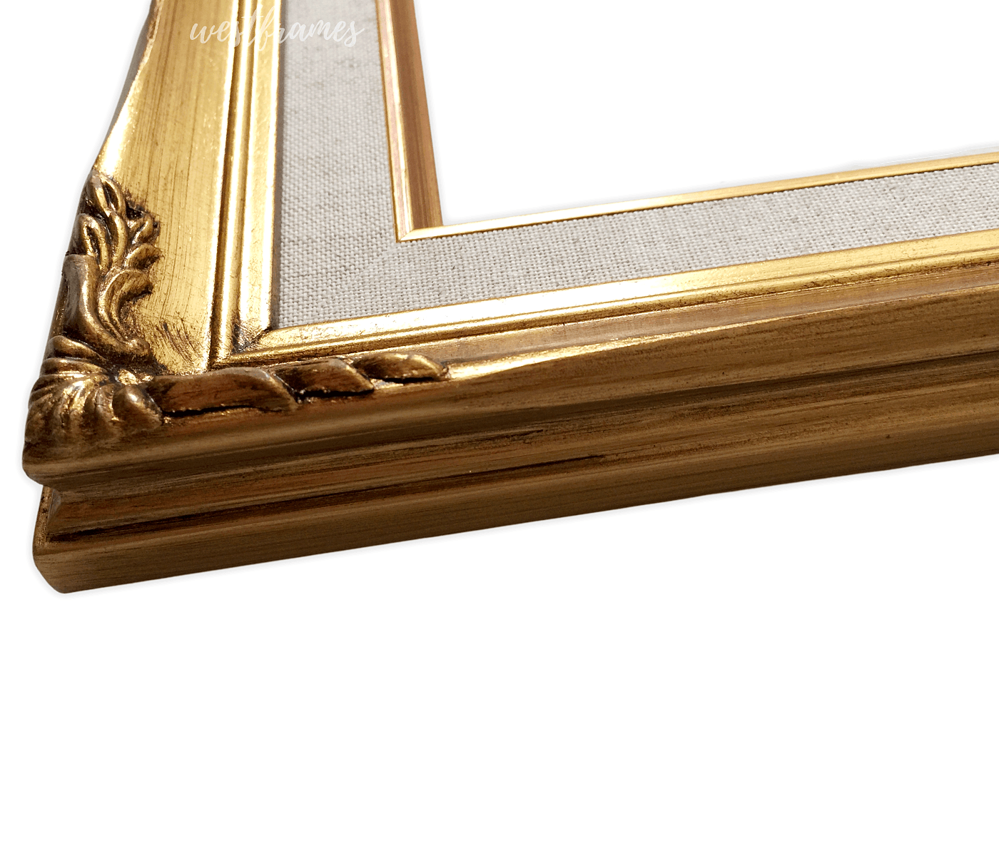Flora Antique Gold Wood Ornate Baroque Picture Frame with Natural Linen Liner 2.25" Wide - West Frames