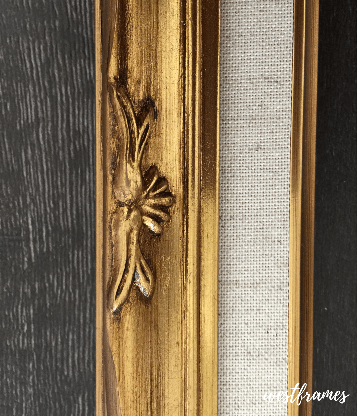 Flora Antique Gold Wood Ornate Baroque Picture Frame with Natural Linen Liner 2.25" Wide - West Frames