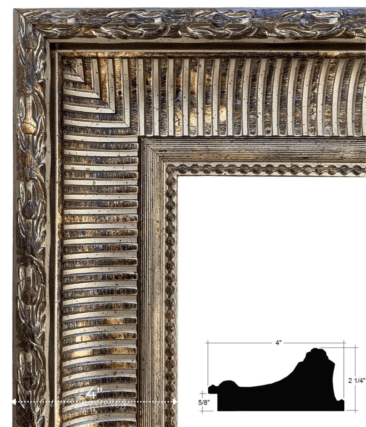 Vera Museum Gallery Ornate Beaded Antique Silver Gold Brown Picture Frame 4" Wide - West Frames