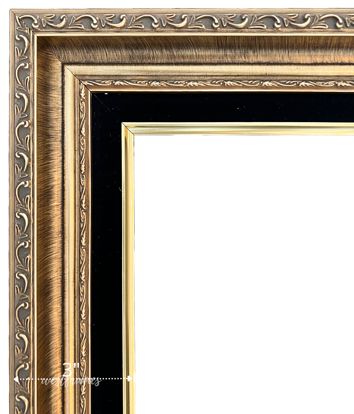 Adela Antique Gold Ornate Wood Picture Frame with Black Linen Liner - West Frames