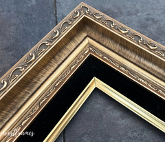 Adela Antique Gold Ornate Wood Picture Frame with Black Linen Liner - West Frames
