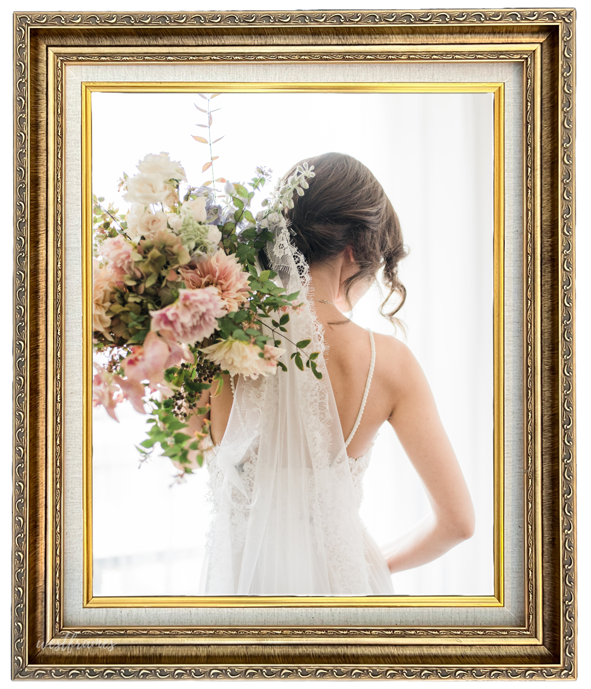 Adela Antique Gold Ornate Wood Picture Frame with Natural Linen Liner - West Frames