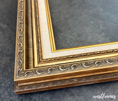 Adela Antique Gold Ornate Wood Picture Frame with Natural Linen Liner - West Frames