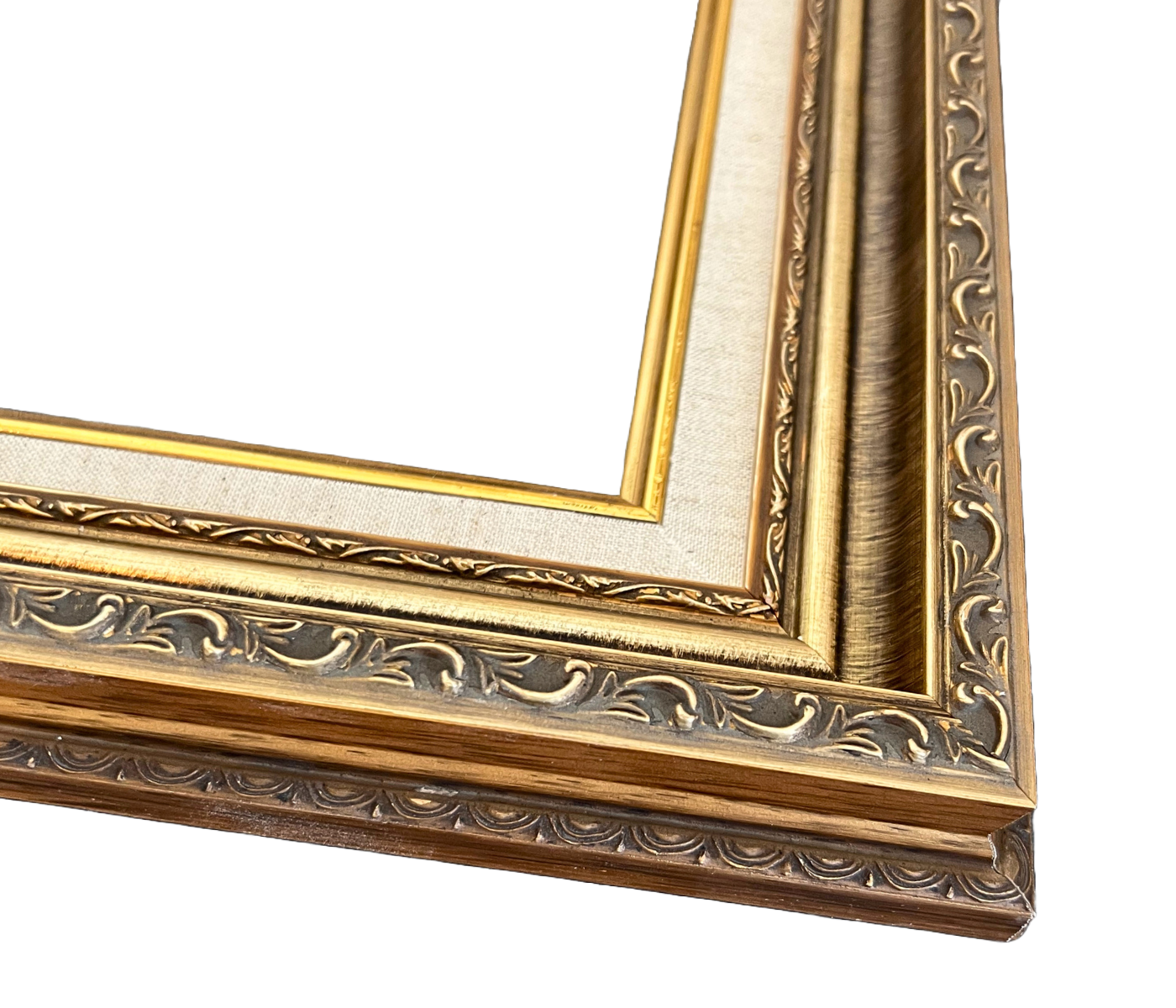 Adela Antique Gold Ornate Wood Picture Frame with Natural Linen Liner - West Frames