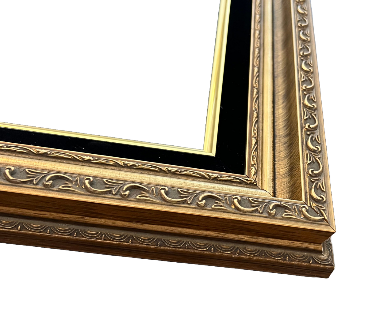 Adela Antique Gold Ornate Wood Picture Frame with Black Linen Liner