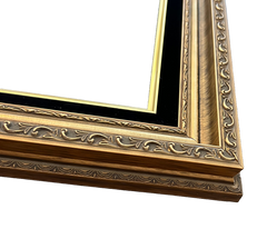 Adela Antique Gold Ornate Wood Picture Frame with Black Linen Liner