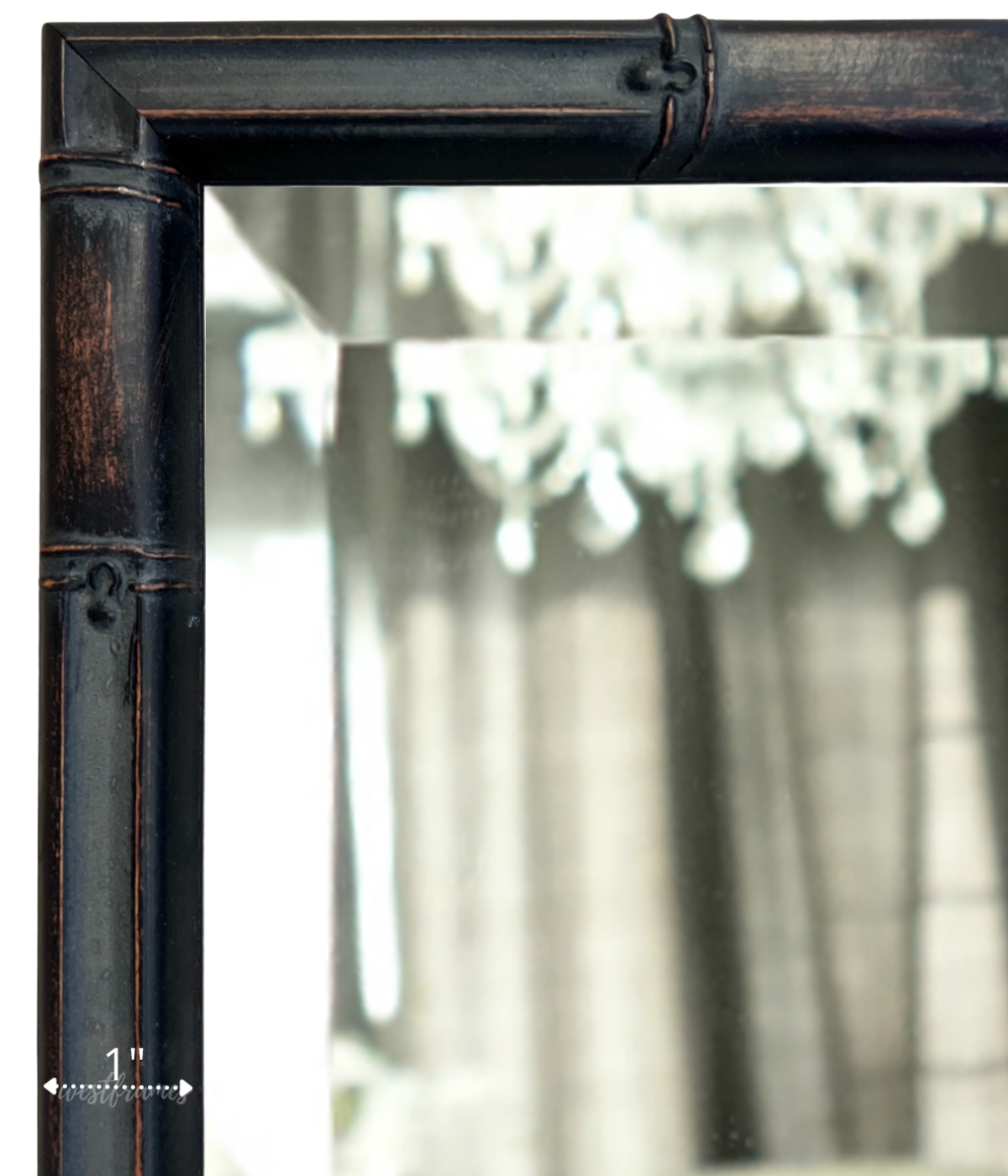 Modern Bamboo Aged Black Brown Patina Finish Wood Framed Wall Mirror - West Frames