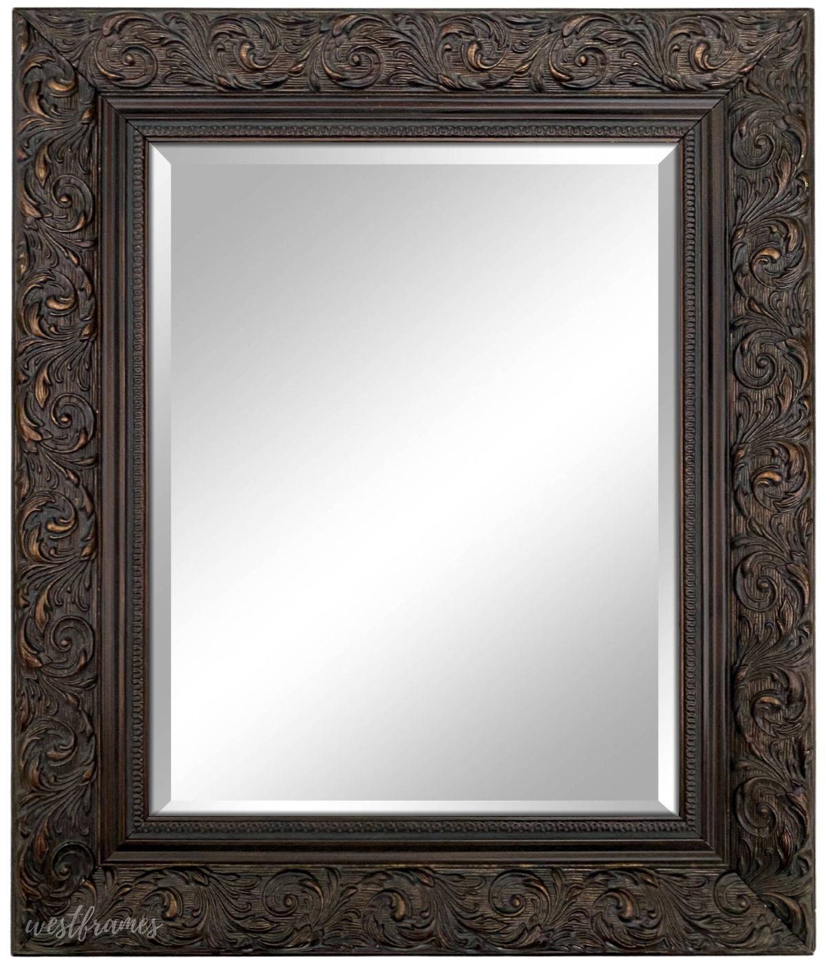 Bella French Ornate Embossed Antique Bronze Framed Wall Mirror - West Frames