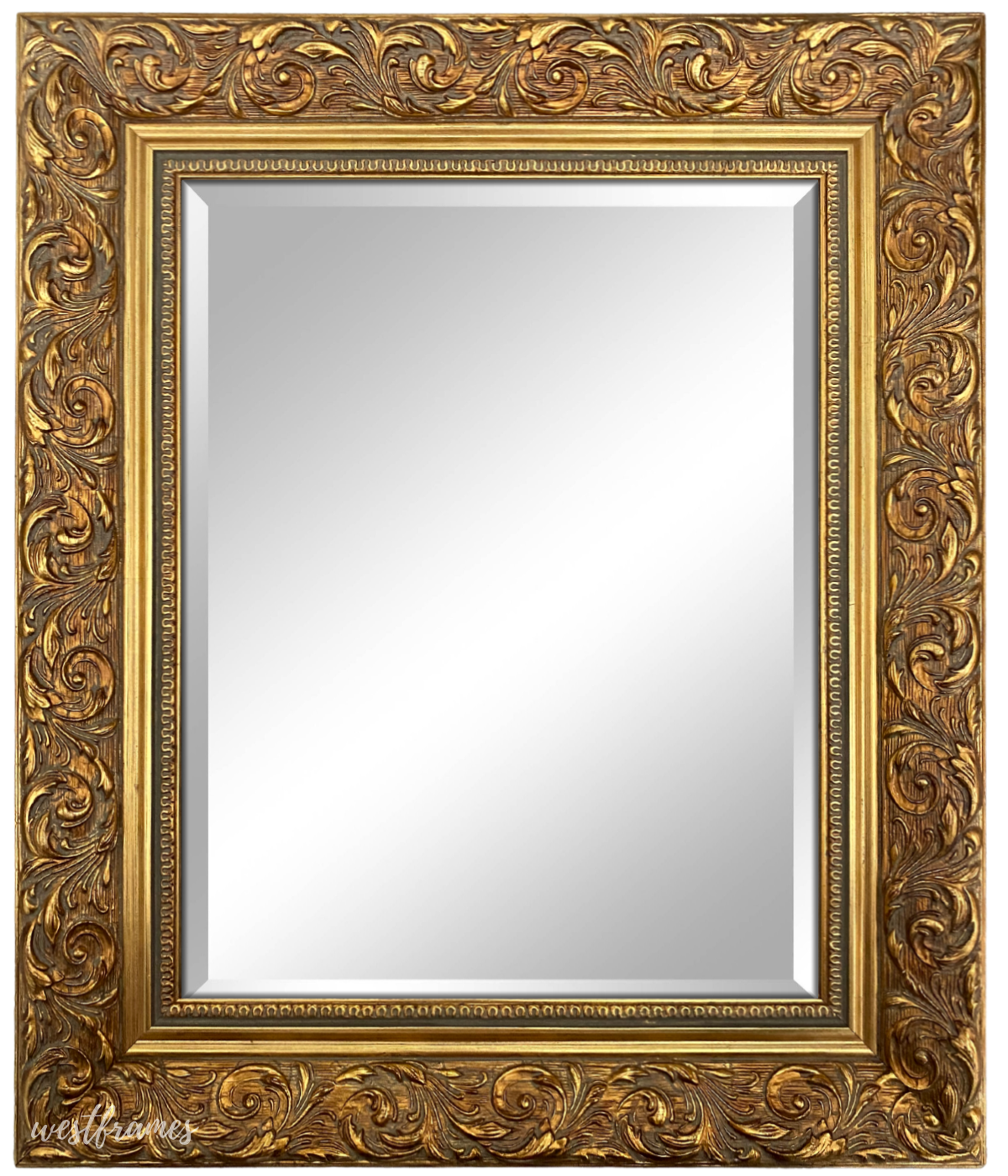 Bella French Ornate Embossed Framed Wall Mirror Antique Gold Finish - West Frames