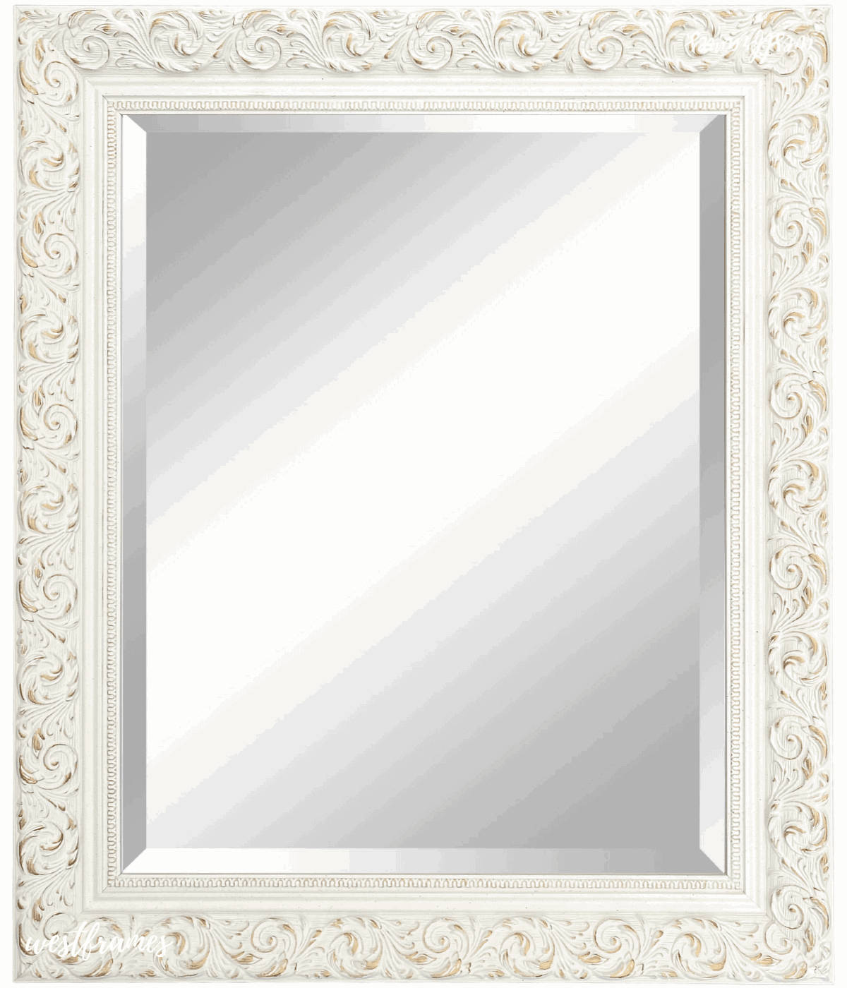 Bella French Ornate Embossed Framed Wall Mirror Antique White - West Frames