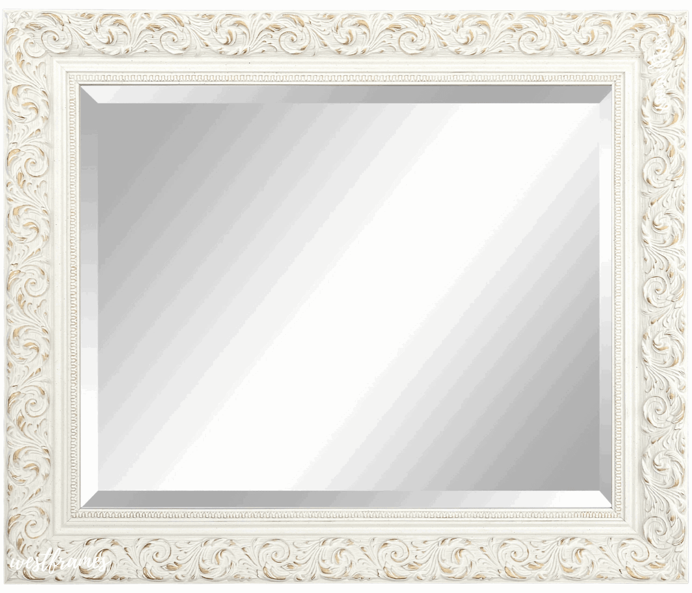 Bella French Ornate Embossed Framed Wall Mirror Antique White - West Frames
