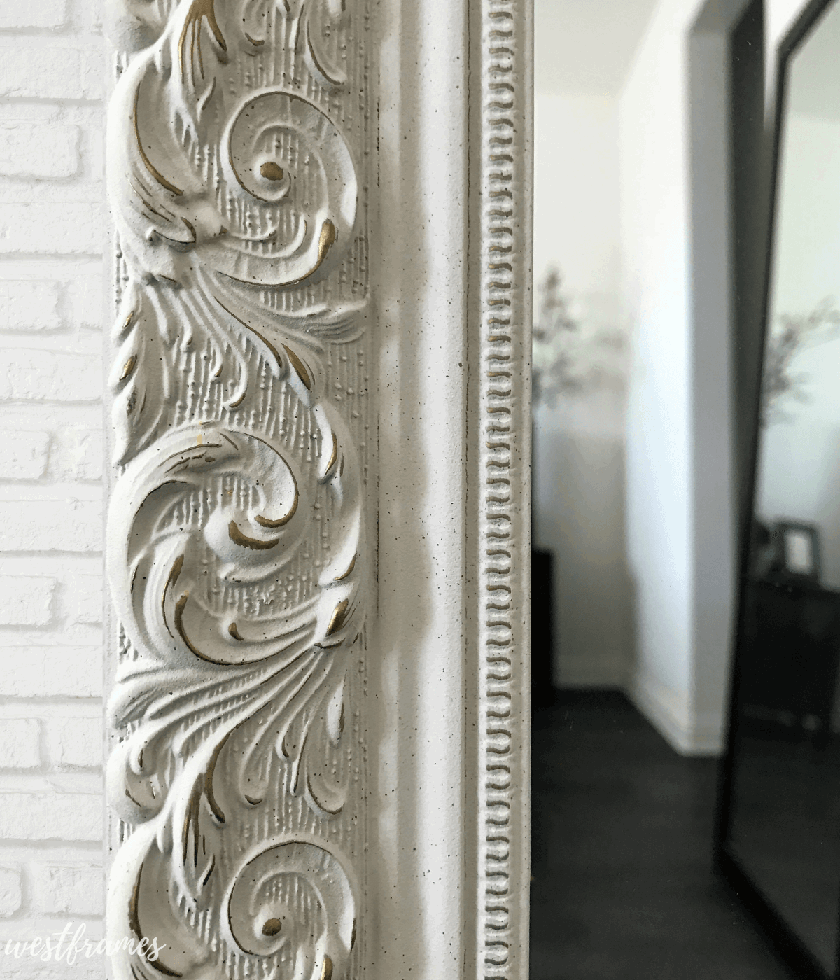 Bella French Ornate Embossed Framed Wall Mirror Antique White - West Frames