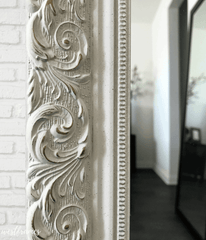 Bella French Ornate Embossed Framed Wall Mirror Antique White - West Frames
