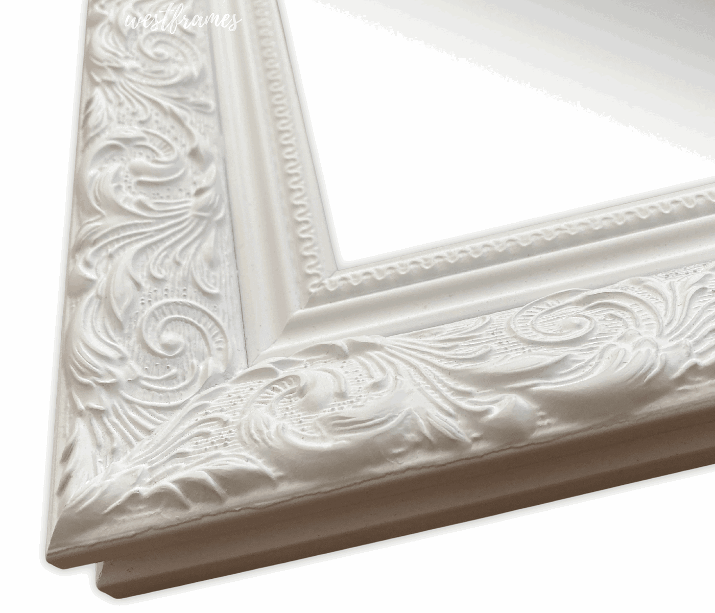 Bella French Ornate Embossed Framed Wall Mirror Shabby White - West Frames