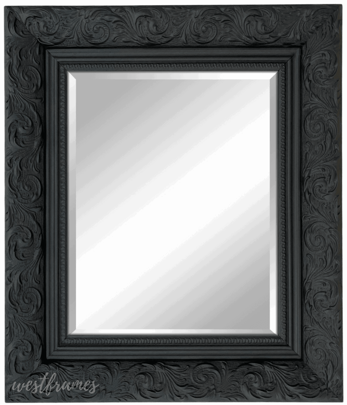 Bella French Ornate Embossed Framed Wall Mirror Vintage Black - West Frames