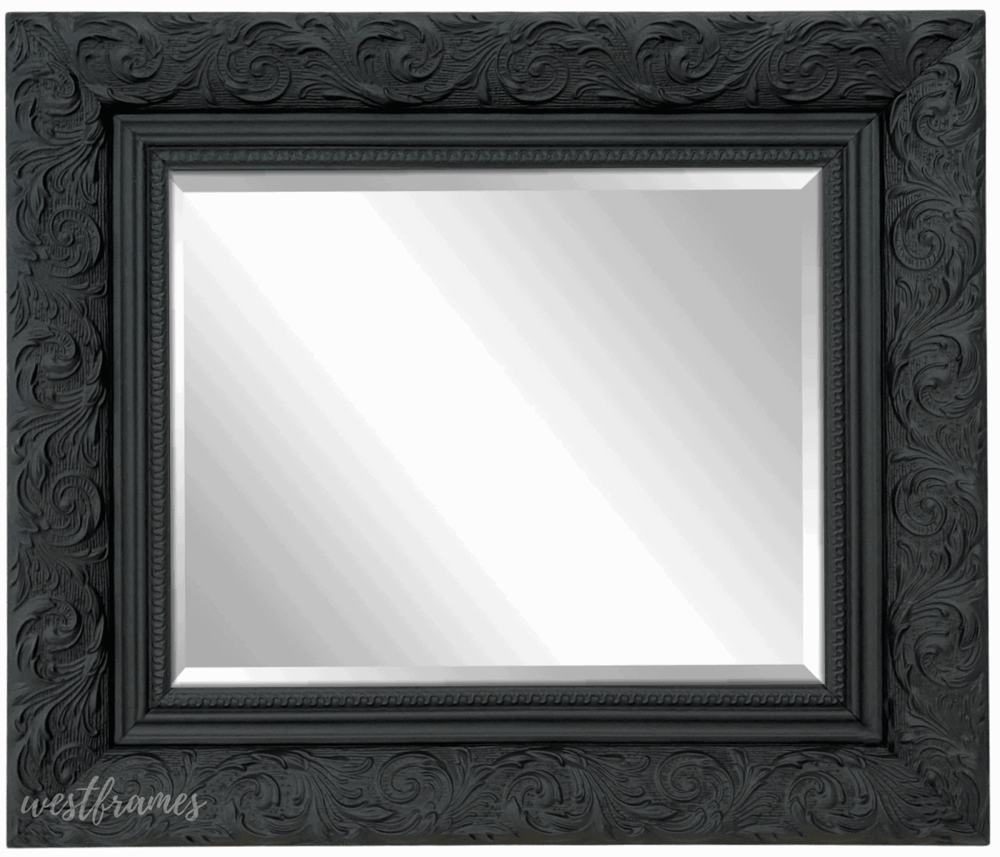 Bella French Ornate Embossed Framed Wall Mirror Vintage Black - West Frames