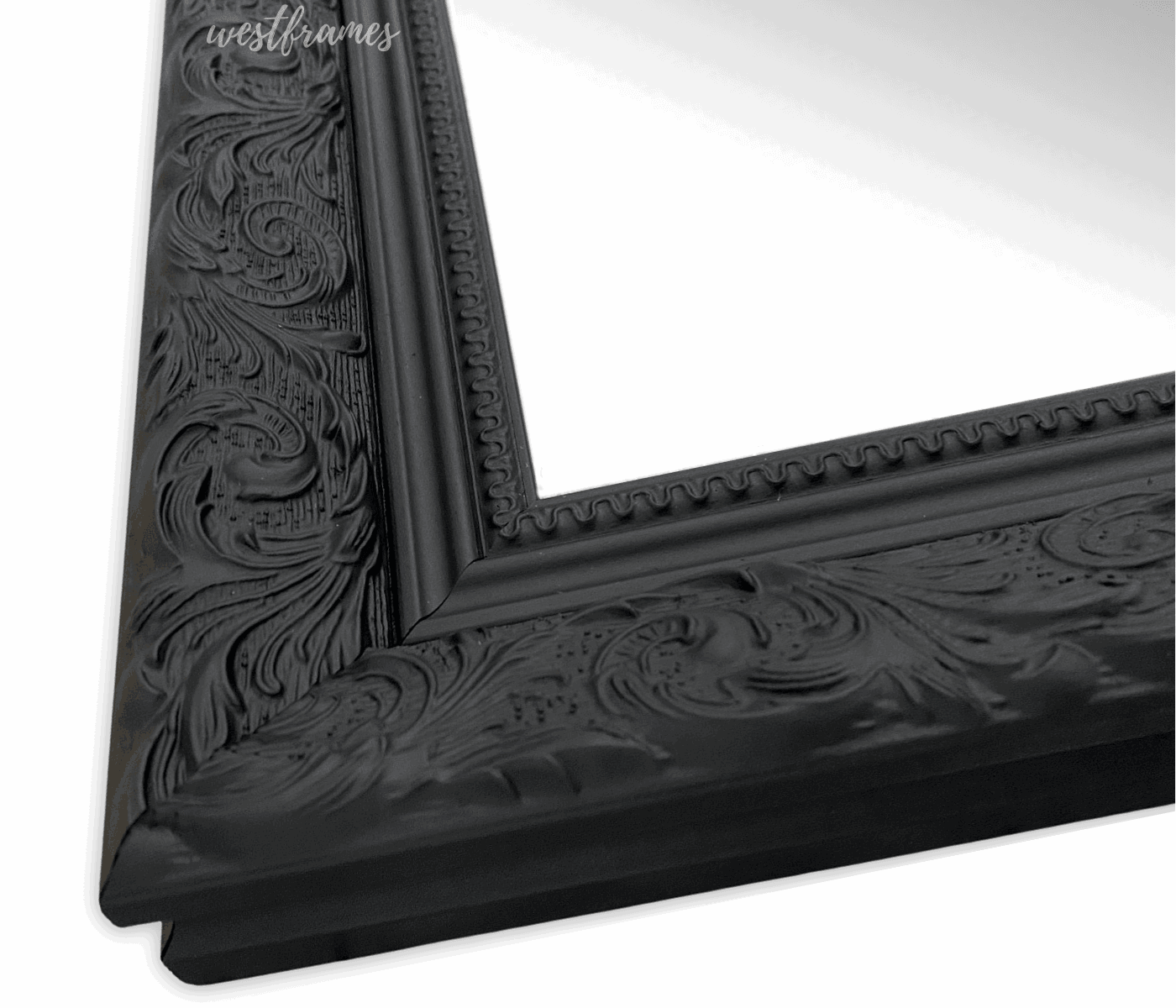 Bella French Ornate Embossed Wood Framed Floor Mirror Vintage Black - West Frames
