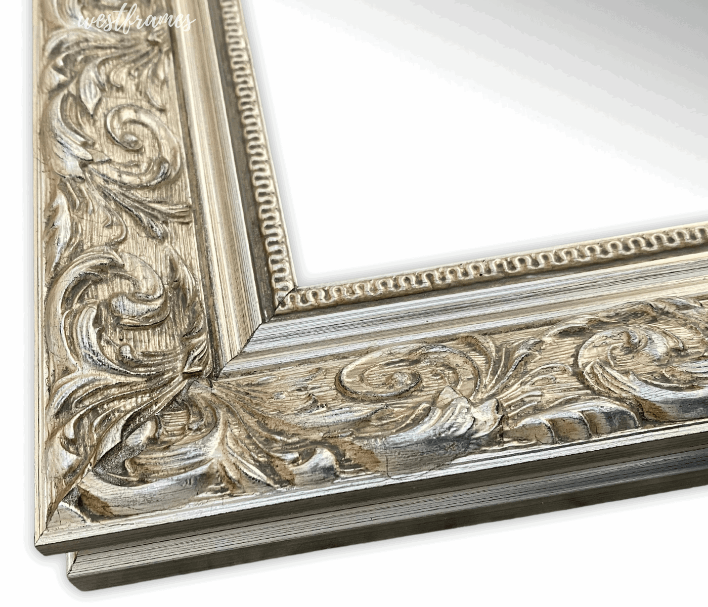 Bella French Ornate Embossed Wood Silver Gold Framed Leaner Floor Mirror - West Frames