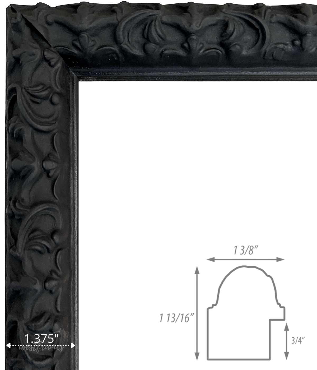 Countess Gothic Black Ornate Embossed Victorian Wood 1.375 Inch Wide Wall Picture Frame - West Frames