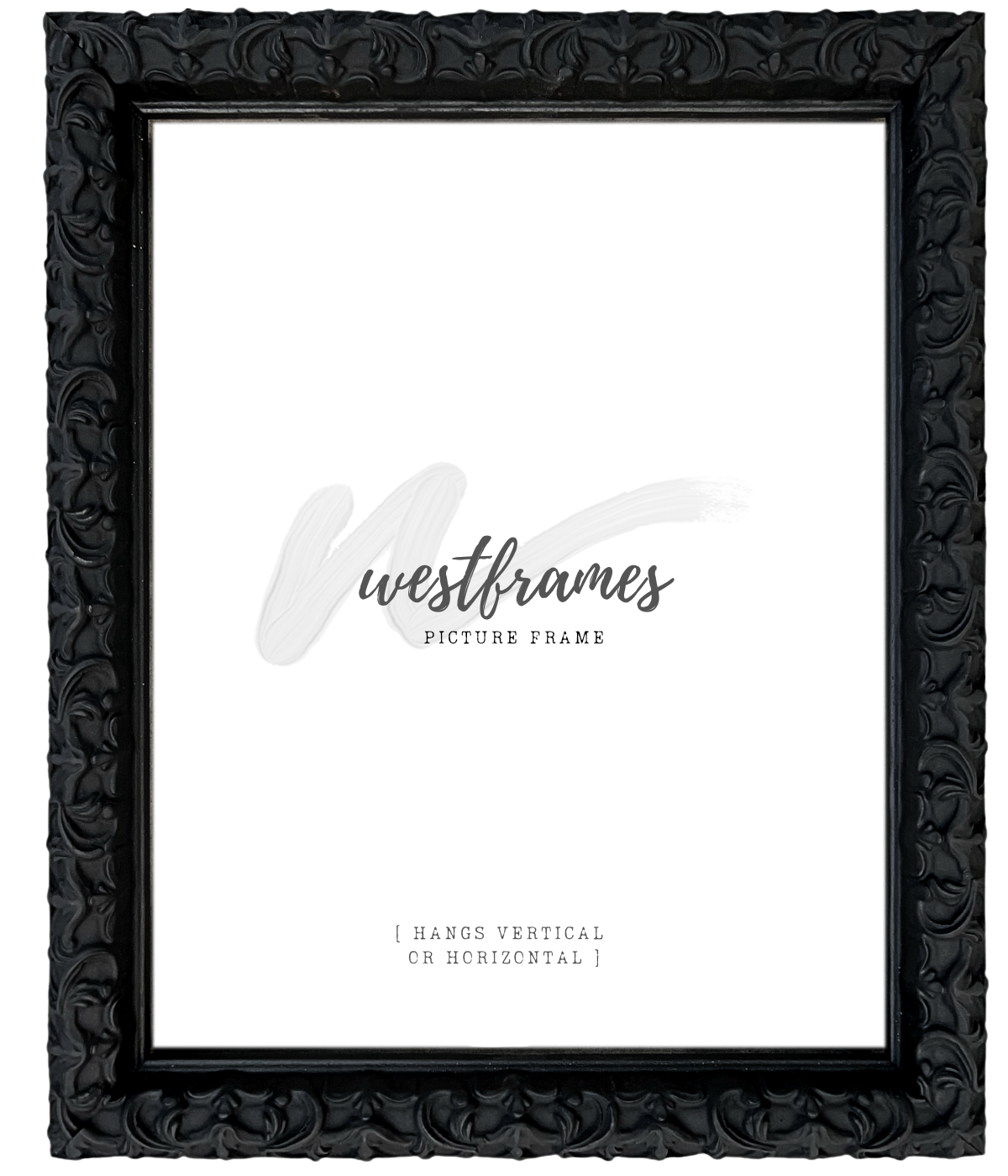 Countess Gothic Black Ornate Embossed Victorian Wood 1.375 Inch Wide Wall Picture Frame - West Frames