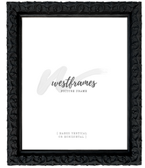 Countess Gothic Black Ornate Embossed Victorian Wood 1.375 Inch Wide Wall Picture Frame - West Frames