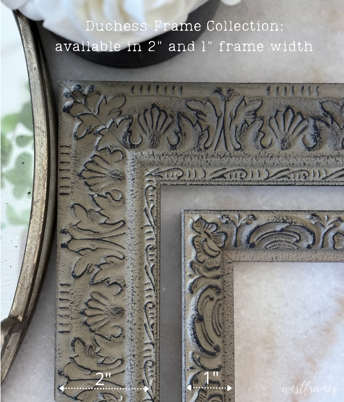 Duchess Ornate Antique Grey Wood Wall Picture Frame 1 Inch Wide - West Frames