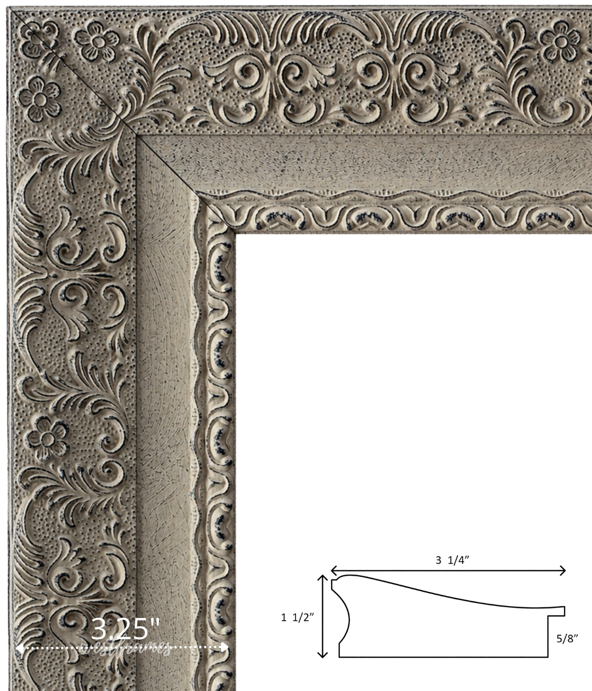 Duchess Ornate Antique Grey Wood Wall Picture Frame 3.25 Inch Wide - West Frames