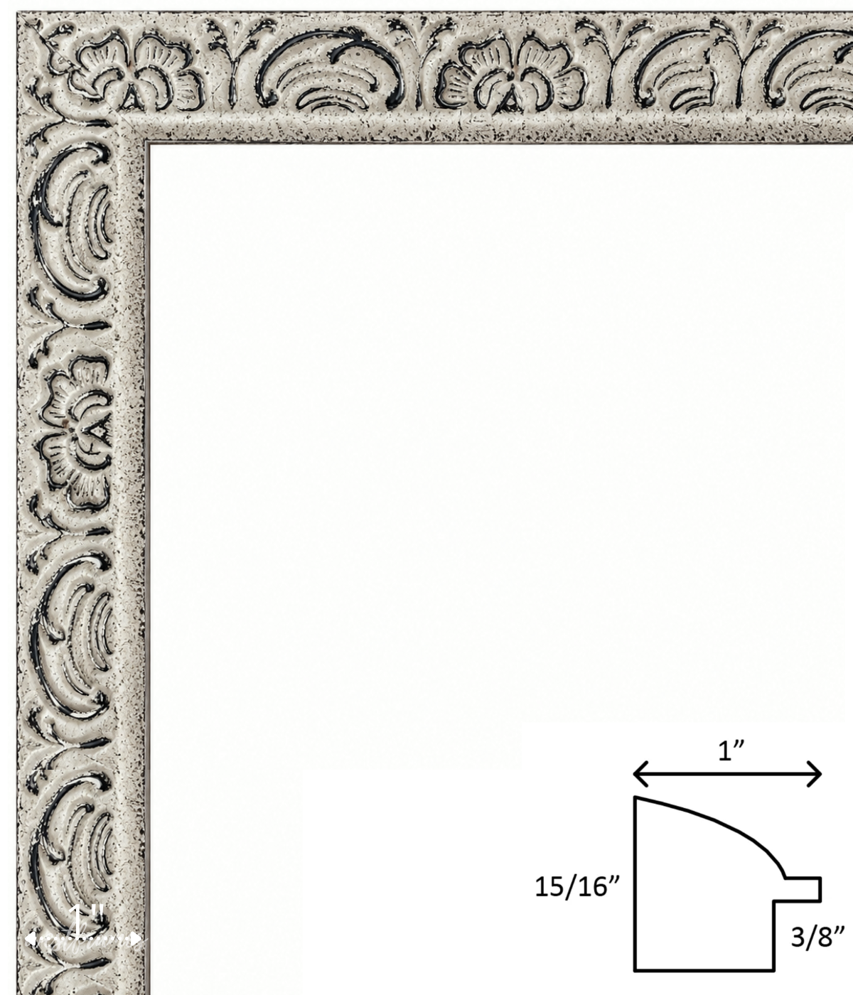 Duchess Ornate French Country Distressed Ivory Wood Picture Frame 1 Inch Wide - West Frames