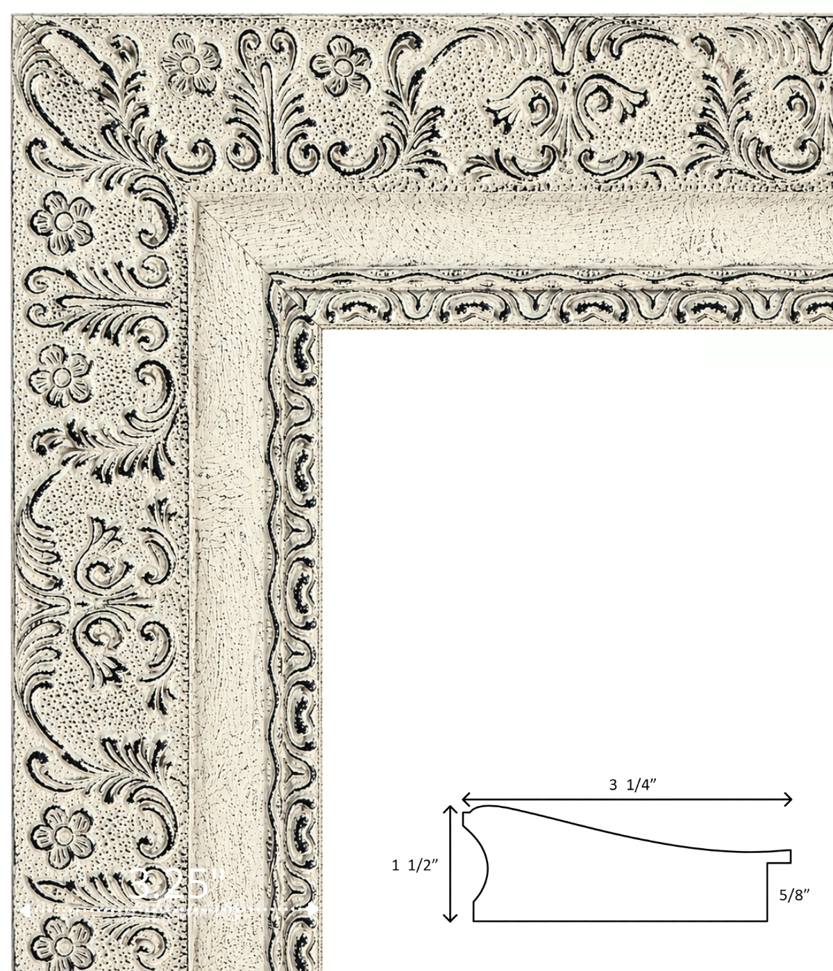 Duchess Ornate French Country Distressed Ivory Wood Picture Frame 3.25 Inch Wide - West Frames