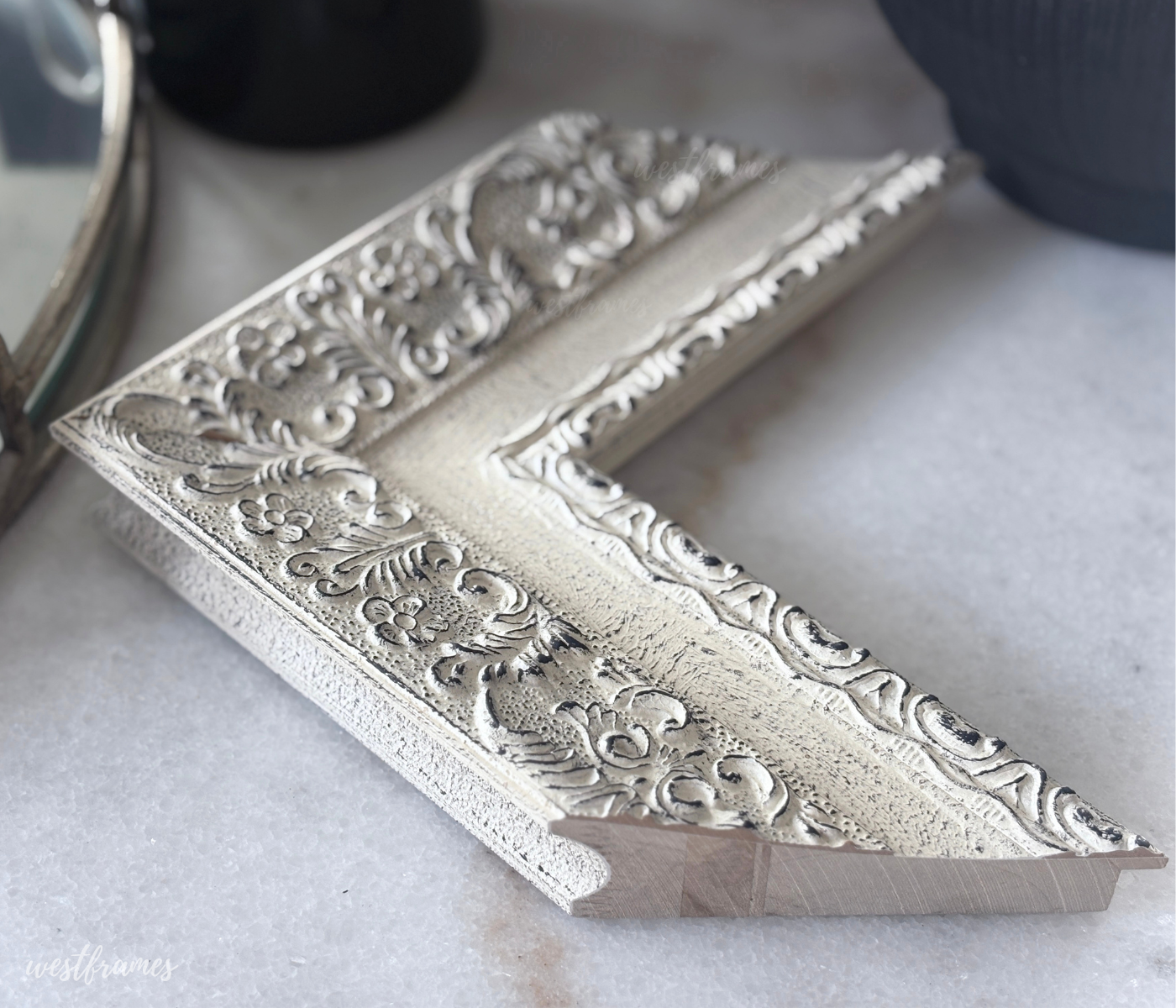 Duchess Ornate French Country Distressed Ivory Wood Picture Frame 3.25 Inch Wide - West Frames