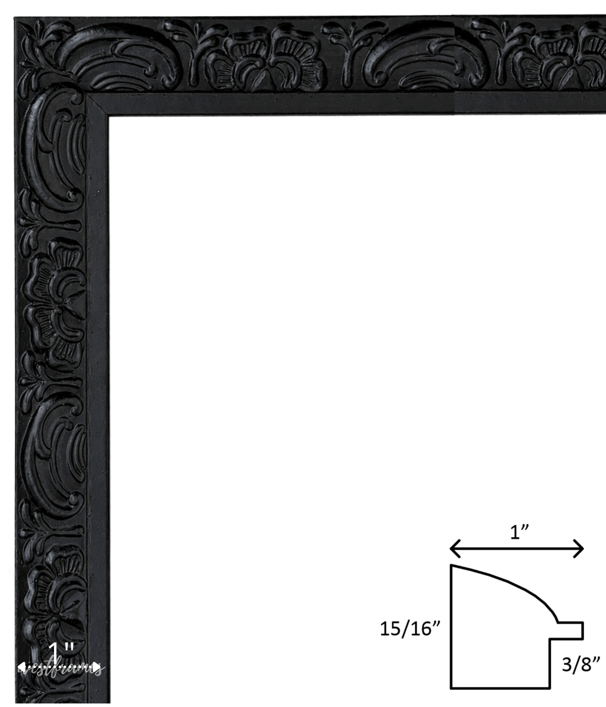 Duchess Ornate Vintage Black Wood Wall Picture Frame 1 Inch Wide - West Frames