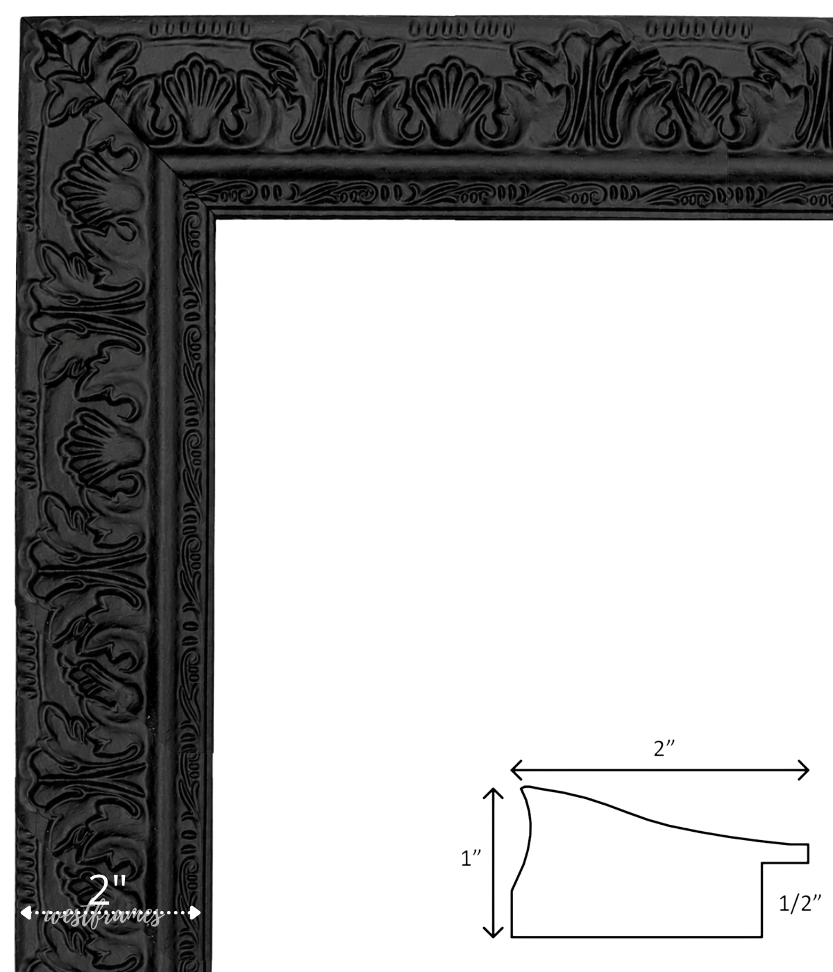 Duchess Ornate Vintage Black Wood Wall Picture Frame 2 Inch Wide - West Frames