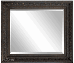 Elegance French Ornate Embossed Antique Dark Bronze Framed Wood Wall Mirror - West Frames