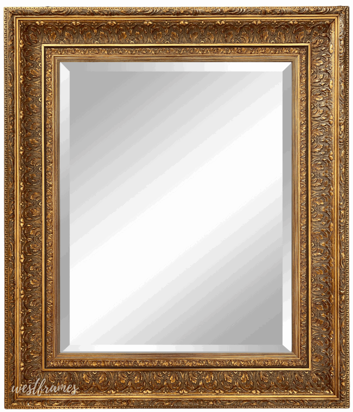 Elegance French Ornate Embossed Antique Gold Framed Wood Wall Mirror - West Frames