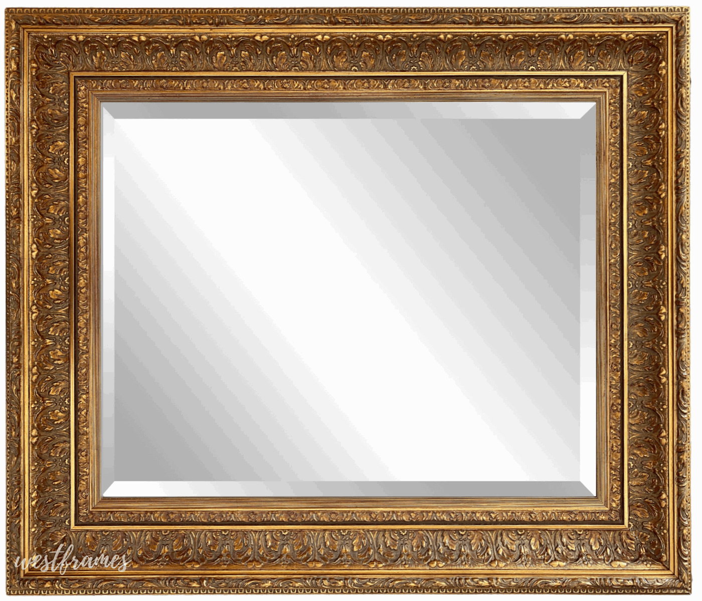 Elegance French Ornate Embossed Antique Gold Framed Wood Wall Mirror - West Frames