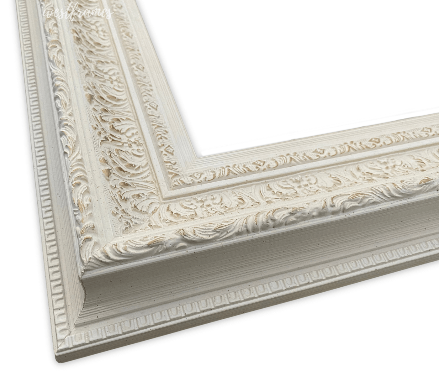 Elegance French Ornate Embossed Wood Picture Frame Antique White Gold - West Frames