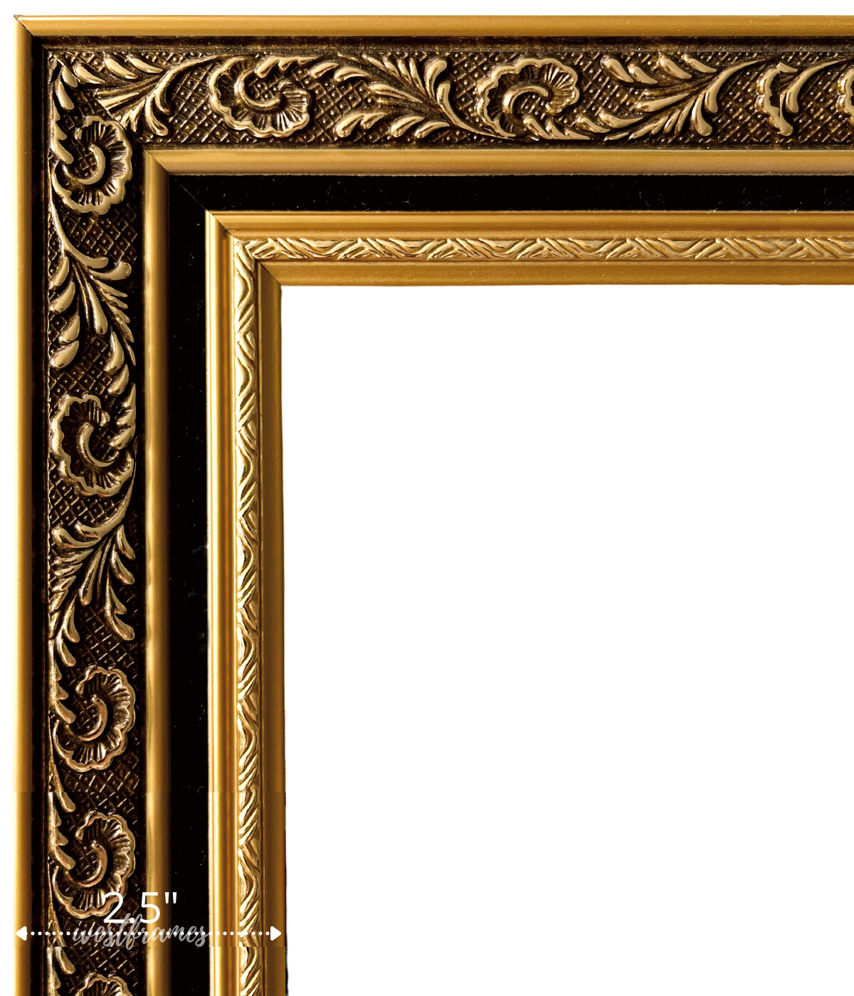 Elsie Antique Gold Ornate Black Velveteen Liner Picture Frame - West Frames