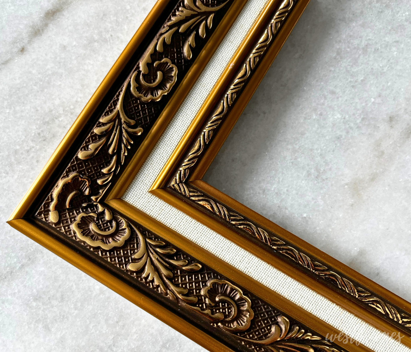 Elsie Antique Gold Ornate Linen Liner Picture Frame - West Frames