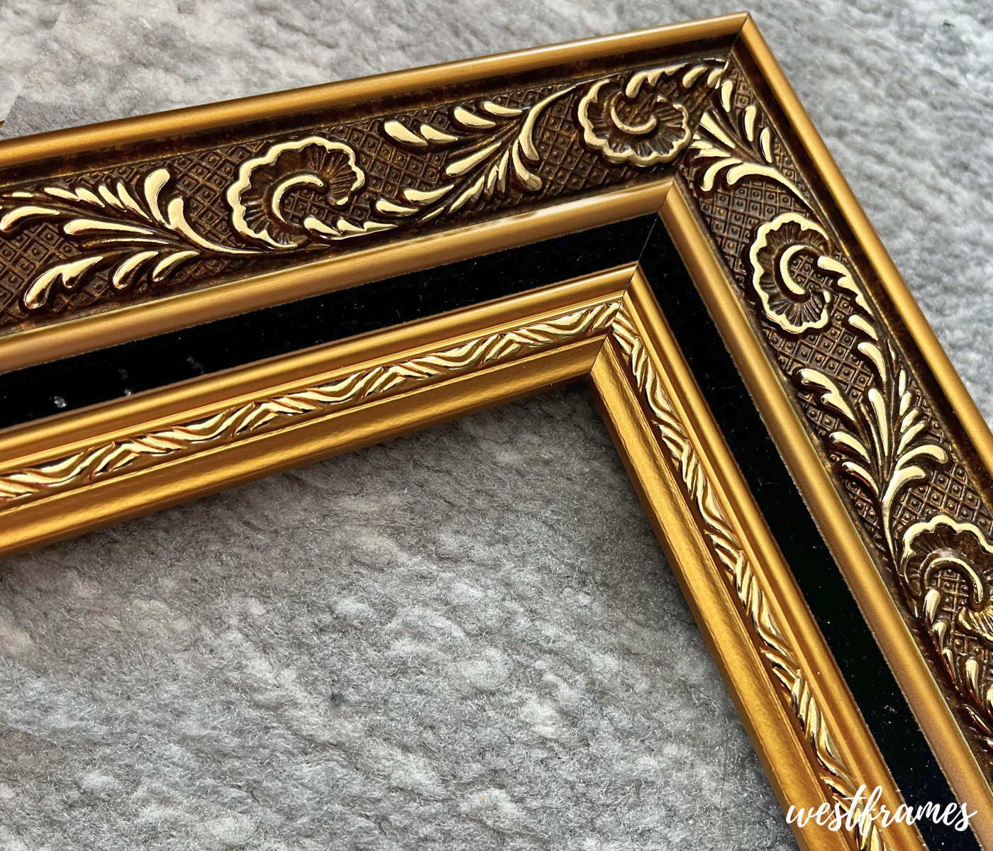 Elsie Antique Gold Ornate Black Velveteen Liner Picture Frame - West Frames