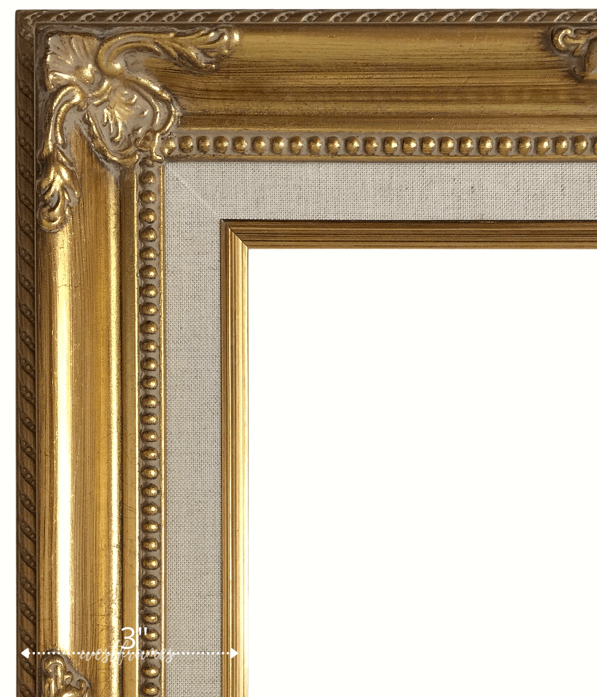 Estelle Antique Gold Leaf Wood French Baroque Picture Frame with Natural Linen Liner - West Frames