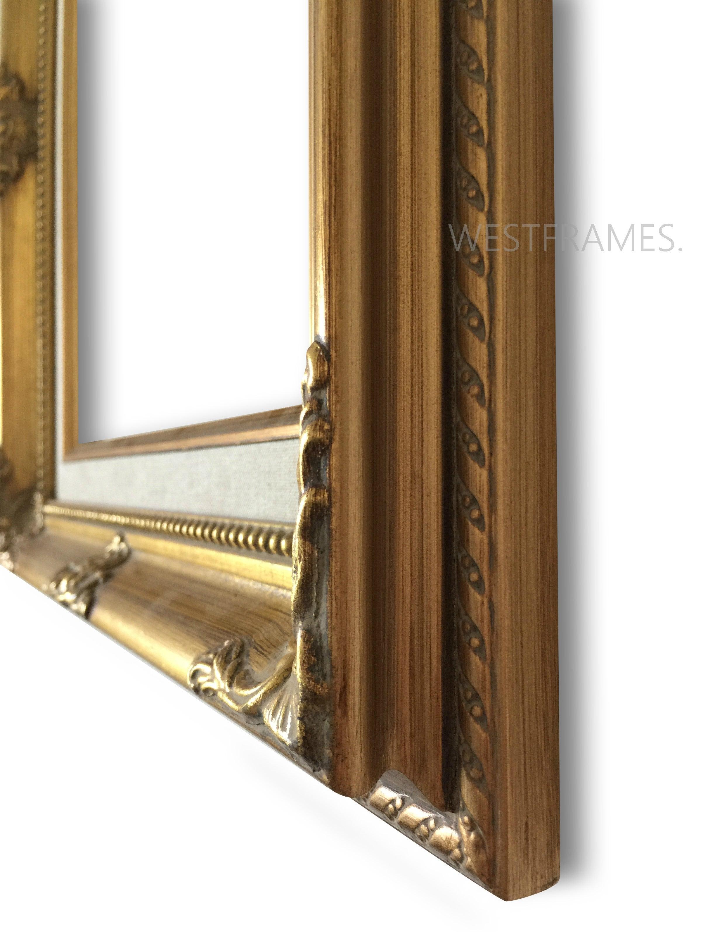 Estelle Antique Gold Leaf Wood French Baroque Picture Frame with Natural Linen Liner - West Frames